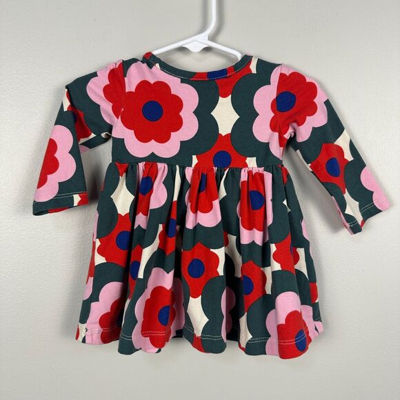 Hanna Andersson Girls 60 cm 3-6 Month Long Sleeve Floral Skater Dress Pink Green - Picture 2 of 3